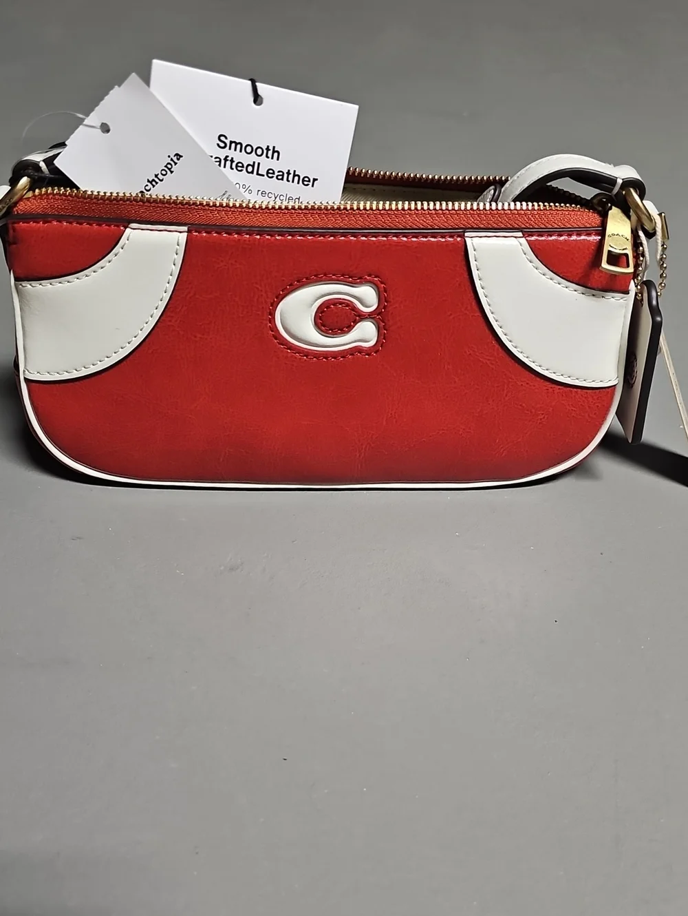 Coach CFB01 Coachtopia Bowling Small Shoulder Bag Red White Stripe Leather